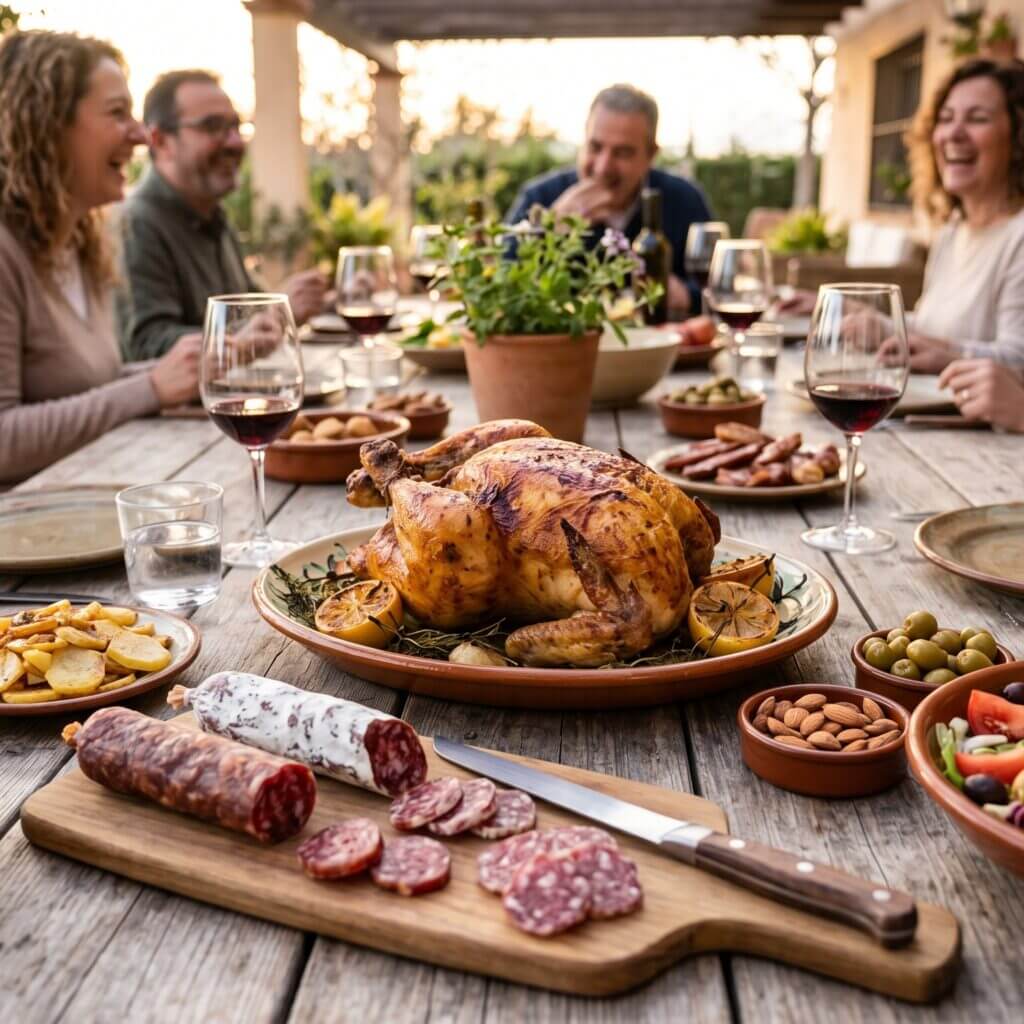 Menú familiar de pollo asado y embutidos para celebrar el Día de la Madre en Lorca.